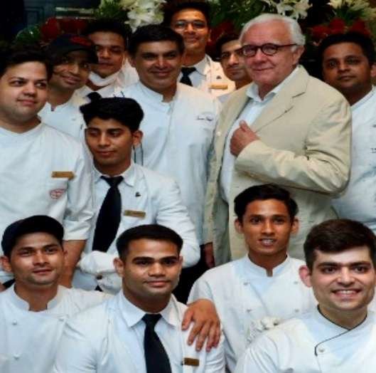 Chef Sameer Sehgal with Alain Ducasse and the Leela Palace culinary team