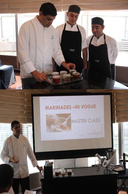 Chef Sameer Sehgal leading a marinades masterclass at Armani Hotel Dubai