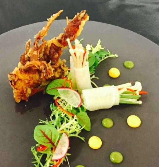 Soft shell crab tempura with enoki avocado summer roll