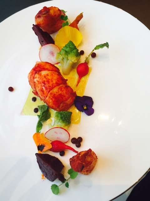 Coconut-poached lobster with pickled beetroot and radish