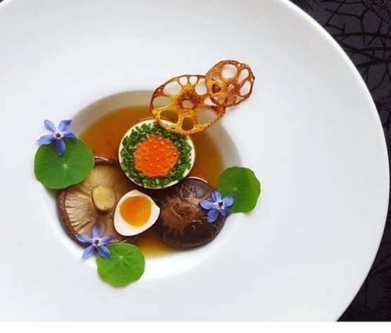 Roe with shiitake, lotus crisp and a cured yolk