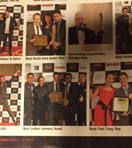 Hotelier press page showing Best Indian Armani Amal at Time Out Dubai awards