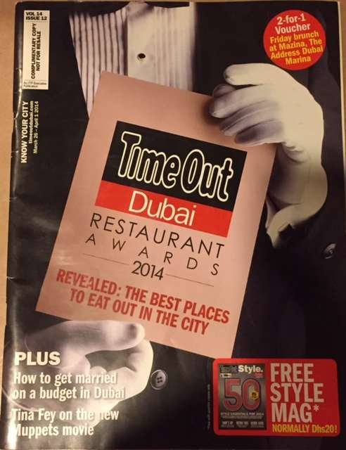 Time Out Dubai Restaurant Awards 2014 magazine cover